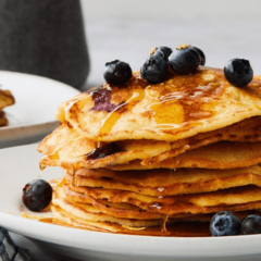 Grain-free blueberry lemon pancake stack